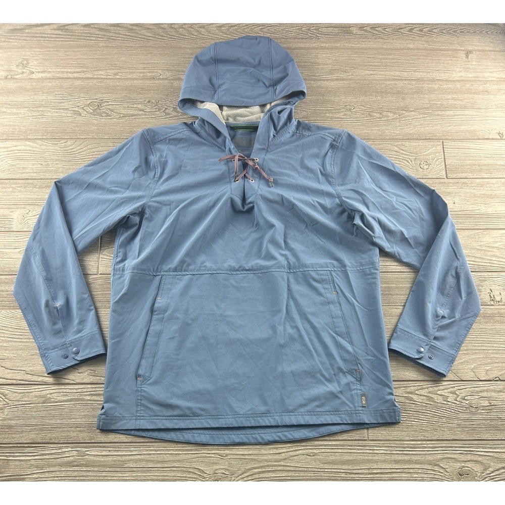 Stio CFS Sun Hoodie Mens Medium Blue Long Sleeve Drawstring Performance Shirt